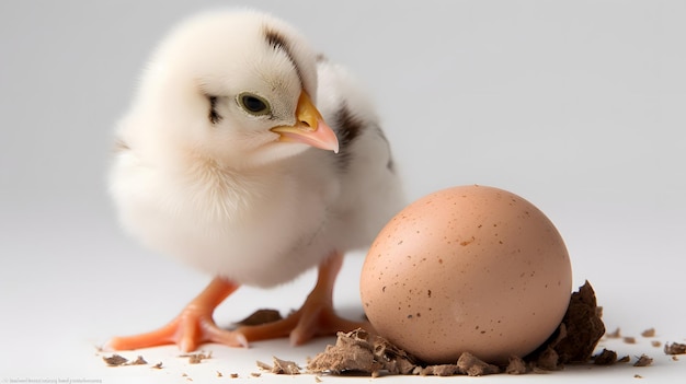 Ein Huhn und ein Ei auf einem Tisch