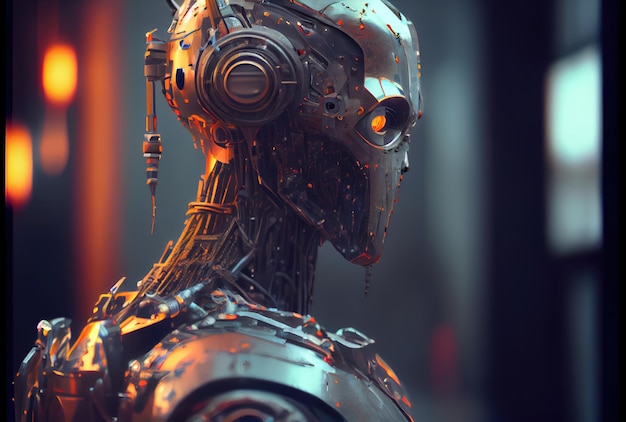 Ein humanoider Roboter sitzt nachdenklich an der Seite einer Stadtstraße Technologie und Konzept der künstlichen Intelligenz Generative KI