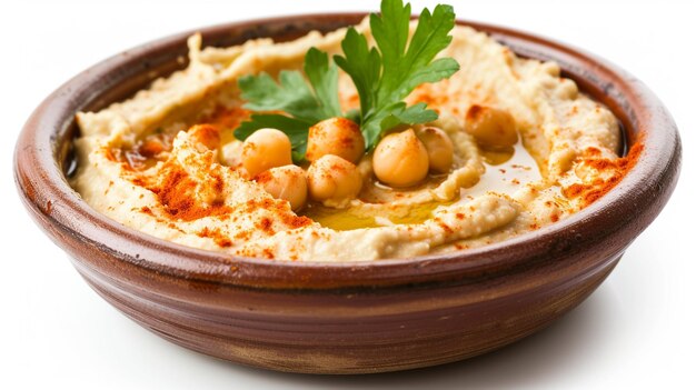 ein Hummus aus der mediterranen Küche mit Isolierung auf weißem Hintergrund