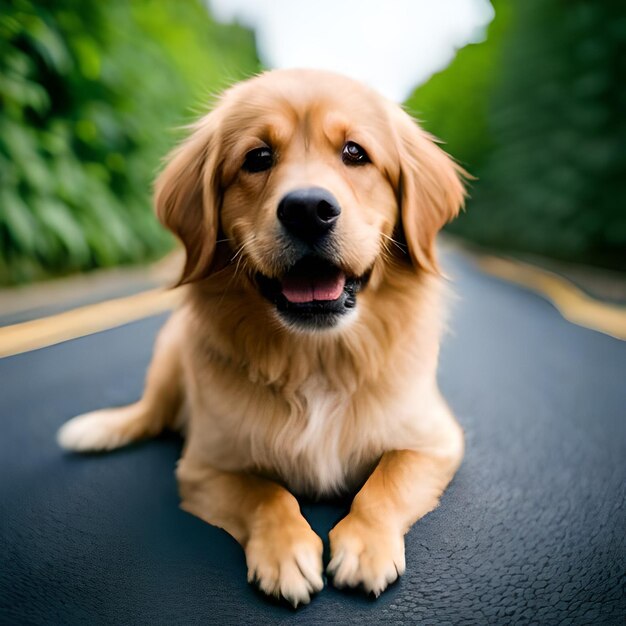 Ein Hund, der auf einer Straße liegt