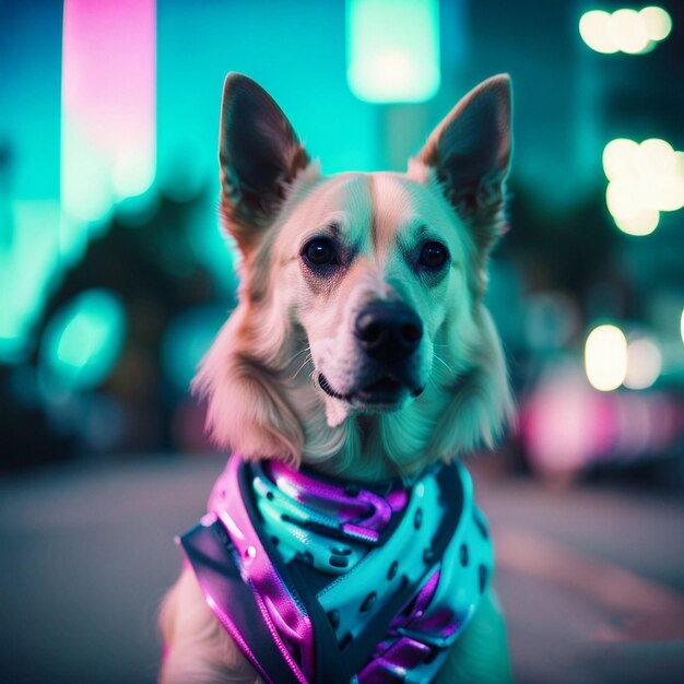 Ein Hund, der ein Bandana trägt, auf dem geschrieben ist: "Glücklicher Geburtstag"