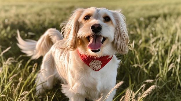 Ein Hund, der ein rotes Kopftuch und ein rotes Kopftuch trägt