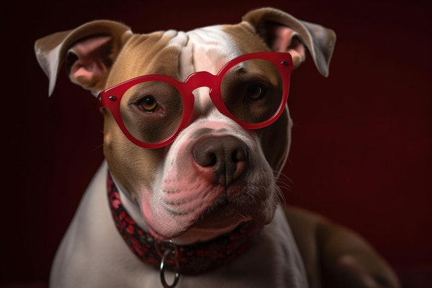 Ein Hund, der eine Brille trägt, auf der „Liebe“ steht