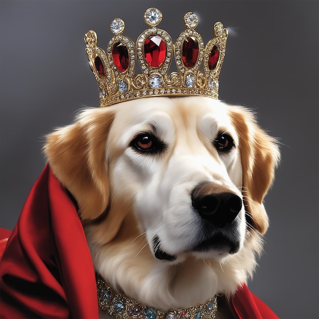 Foto ein hund, der eine krone mit der aufschrift „der name hund“ trägt.