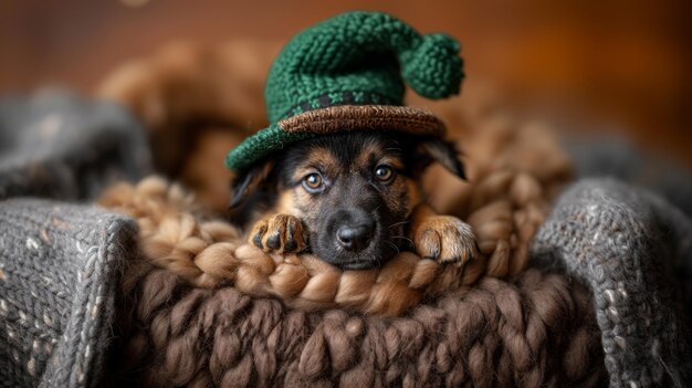 Foto ein hund, der einen hut trägt