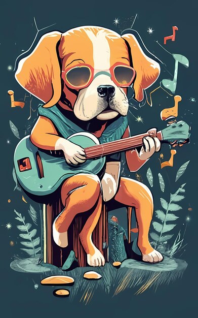 Ein Hund, der Gitarre spielt