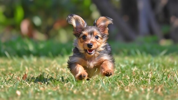 Foto ein hund, der im gras läuft