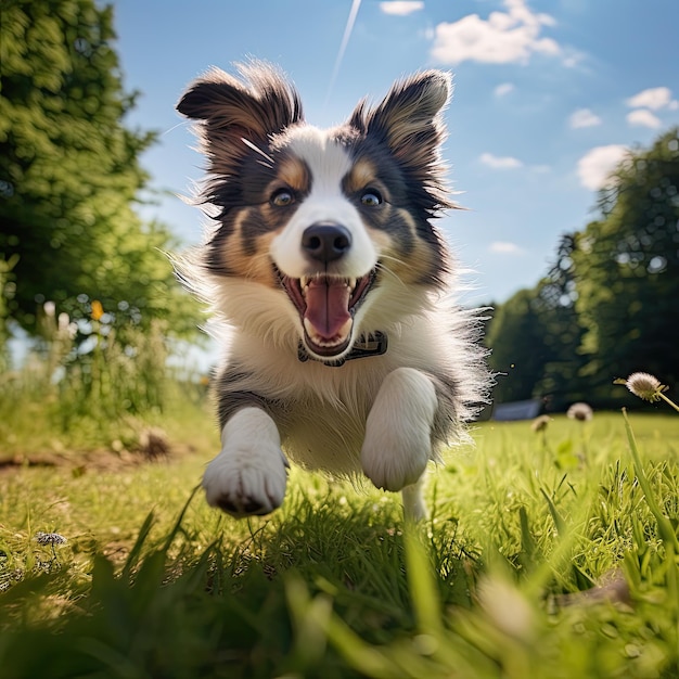 Ein Hund, der im Gras läuft