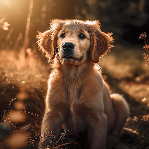 Ein Hund, der im Gras sitzt