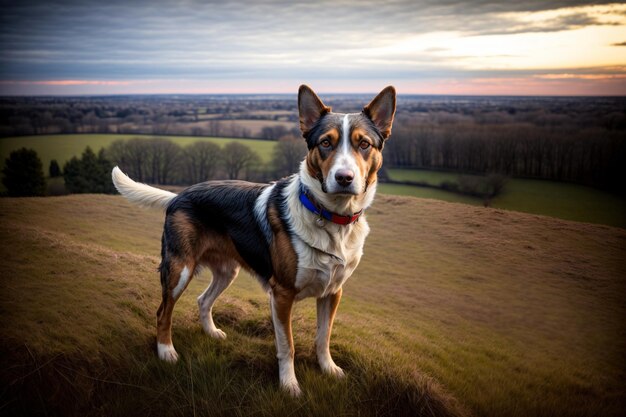 Ein Hund, der im Gras steht