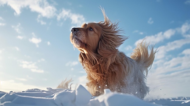 Ein Hund, der im Schnee spielt