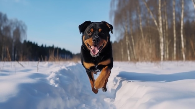 Ein Hund, der in den Schnee läuft