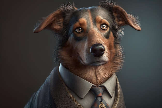 Ein Hund in einem Anzug mit Halsband und Krawatte