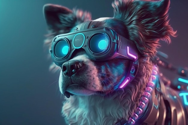 Ein Hund in einem futuristischen Helm mit dem Wort Radio darauf.