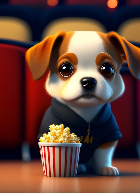 Ein Hund in einem Kino mit Popcorn