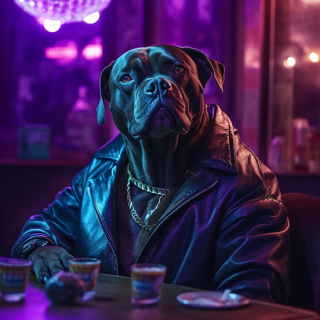 Ein Hund in einem Nachtclub