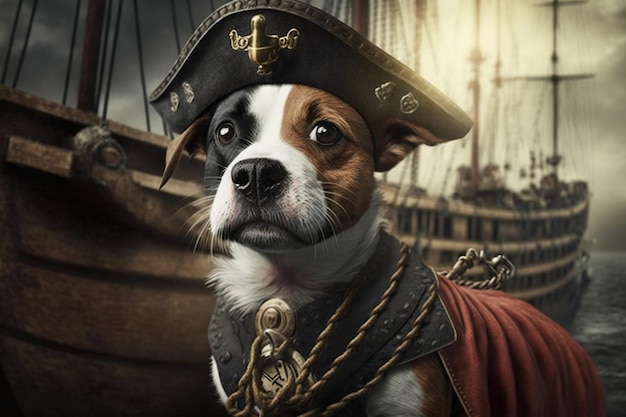 Ein Hund in einem Piratenkostüm