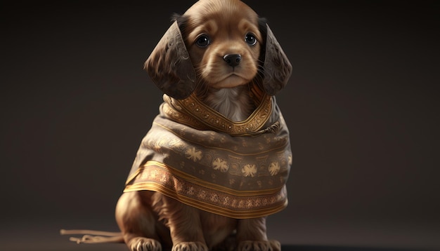 Ein Hund in einem Pullover mit dem Wort Krieg darauf