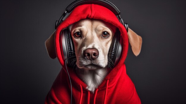 Ein Hund in einem roten Hoodie mit einem roten Hoodie