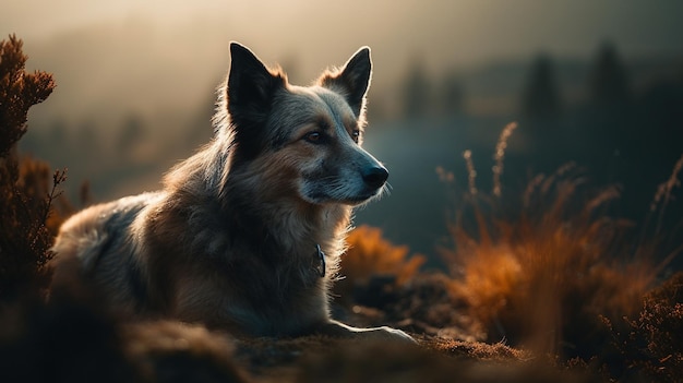 Ein Hund liegt auf einem Hügel und die Sonne scheint auf seine Ohren