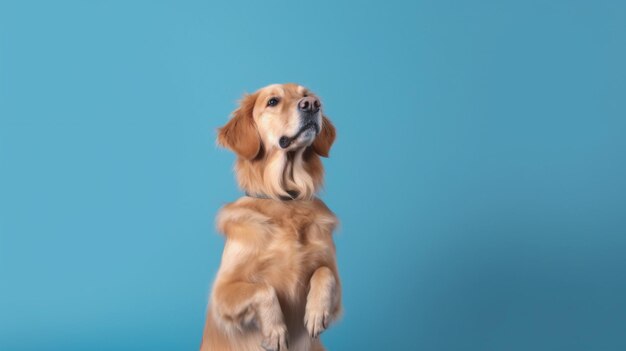 Ein Hund mit blauem Hintergrund und der Aufschrift „Hundepfoten“