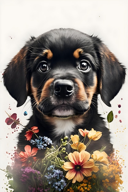 Ein Hund mit Blumen darauf