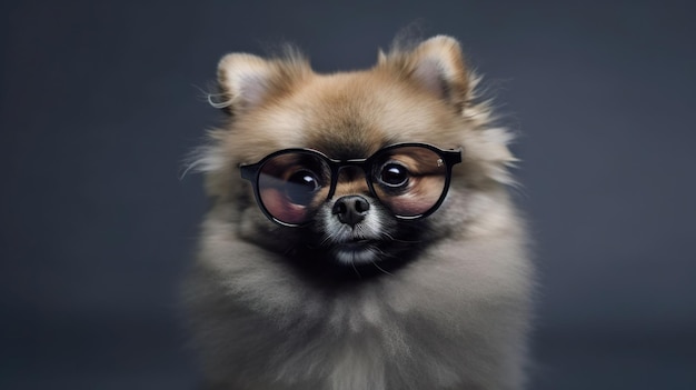 Ein Hund mit Brille und einer schwarz umrandeten Brille