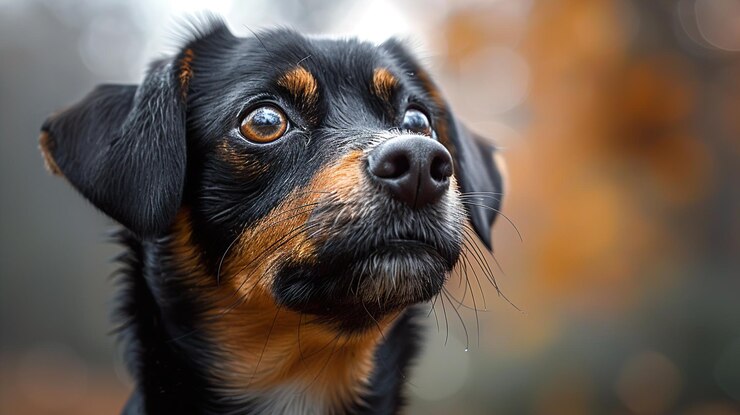 Foto ein hund mit einem braunen und schwarzen gesicht und einer schwarzen nase