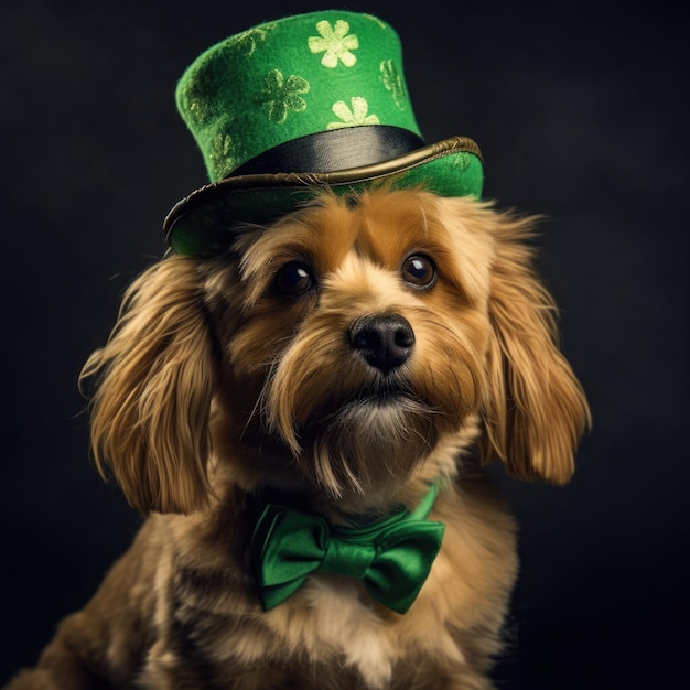 Ein Hund mit einem Feigenmütze am St. Patrick's Day