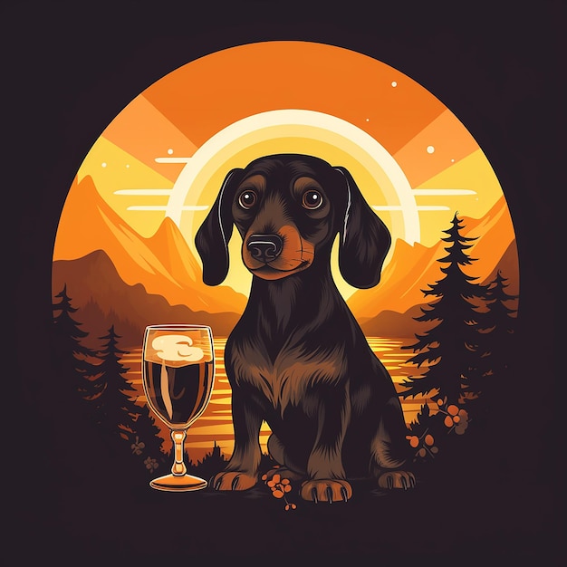 ein Hund mit einem Glas Wein und einem Glas Wein.