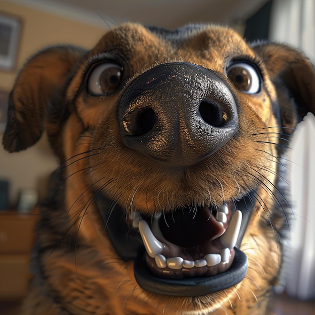 ein Hund mit einem großen Lächeln auf dem Gesicht