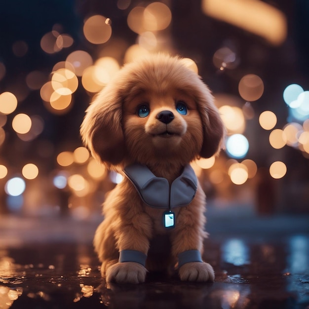 Ein Hund mit einem Halsband, auf dem „der Name des Hundes“ steht.