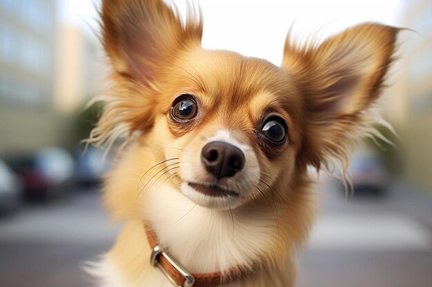 Ein Hund mit einem Halsband, auf dem steht: „Die Augen sind offen“.