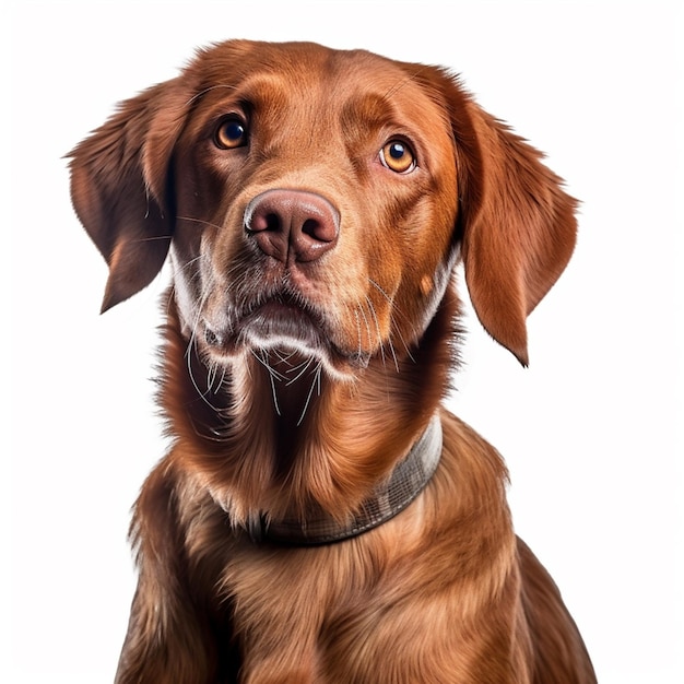 Ein Hund mit einem Halsband, auf dem steht: „Ich bin ein Hund“