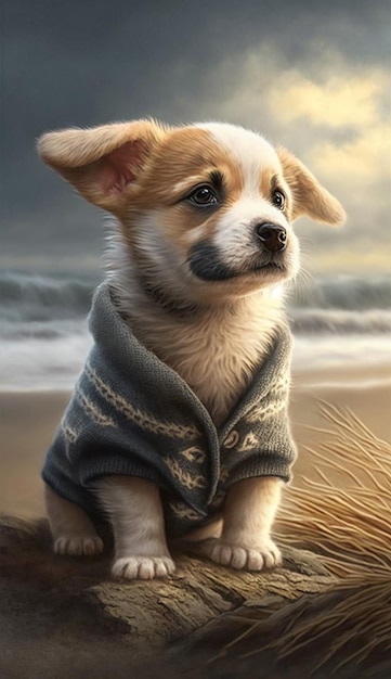 Ein Hund mit einem Pullover, auf dem steht: „Ich bin ein Hund“