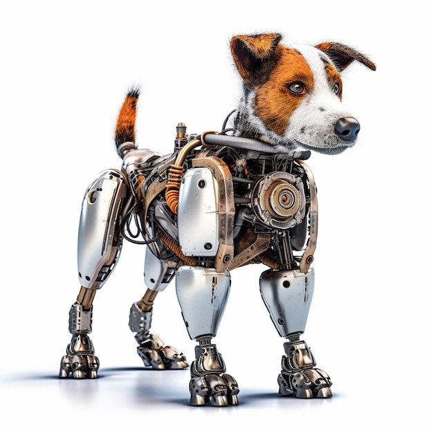 Ein Hund mit einem Robotergesicht und einem Gesicht, auf dem „Roboter“ steht