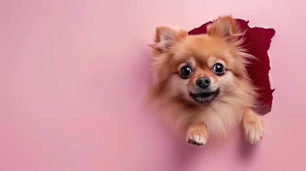 ein Hund mit einem roten Hemd steht auf einem rosa Hintergrund