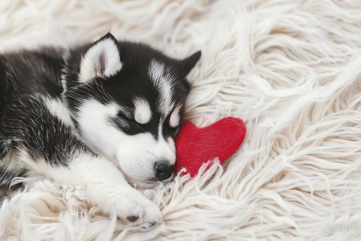 Foto ein hund mit einem roten herz, auf dem husky steht