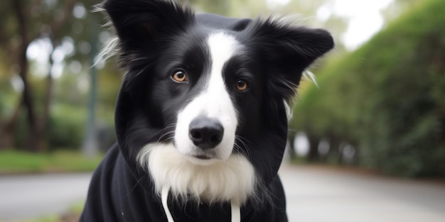 Ein Hund mit einem weißen Streifen im Gesicht