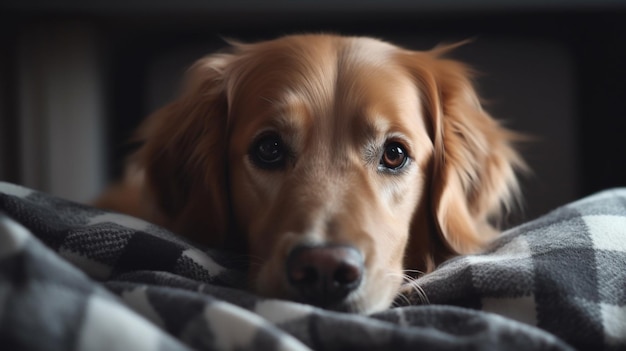 Ein Hund mit einer Decke darauf