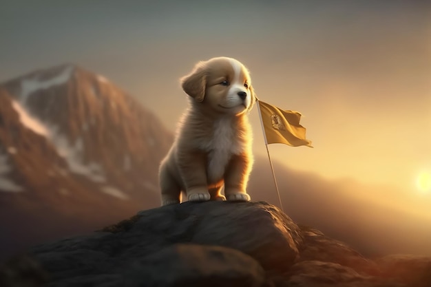 Ein Hund mit einer Flagge, auf der Golden Retriever steht