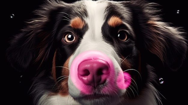 Ein Hund mit einer rosa Nase und einer rosa Nase.