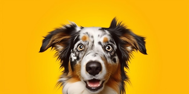 Ein Hund mit gelbem Hintergrund und der Aufschrift „Hund drauf“