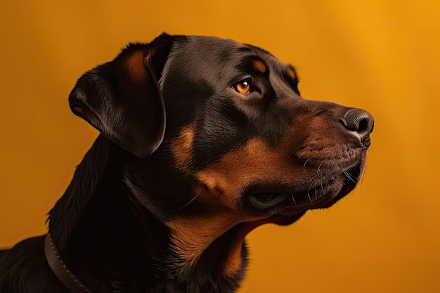 Ein Hund mit gelbem Hintergrund