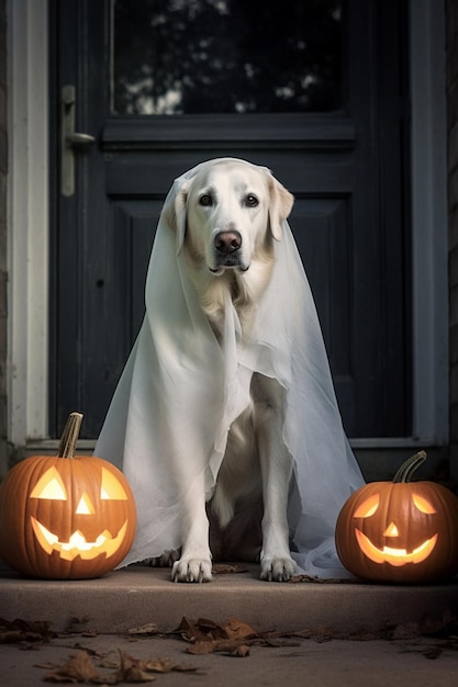 Ein Hund mit Halloween-Weiß