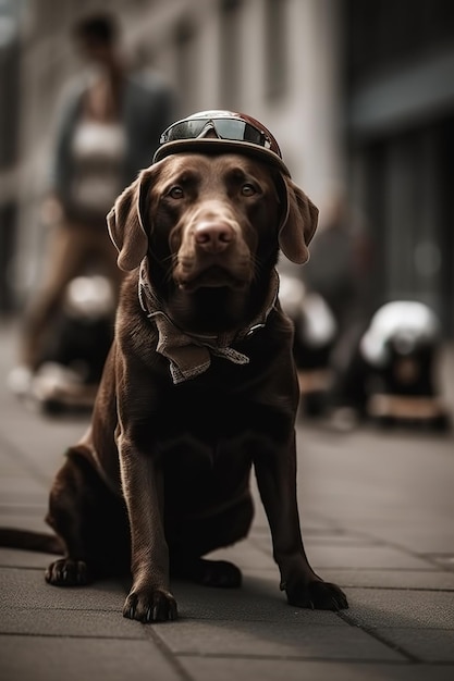 Ein Hund mit Helm und Schutzbrille