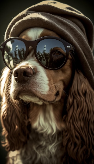 Ein Hund mit Hut und Sonnenbrille