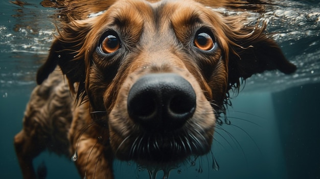 Ein Hund mit nassem Fell und schwarzem Hintergrund