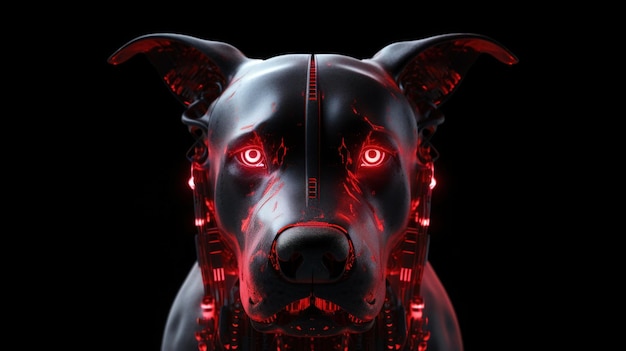 Ein Hund mit roten Augen ist im Dunkeln