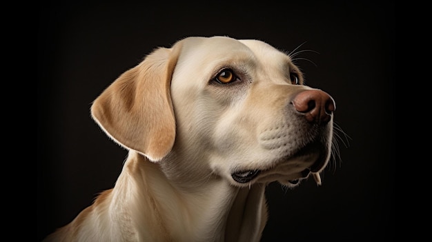 Ein Hund mit schwarzem Hintergrund und brauner Nase